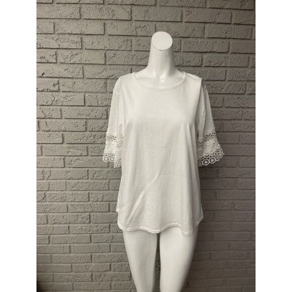 Cathy Women White Cotton Short Sleeve Top Size L - Picture 1 of 8